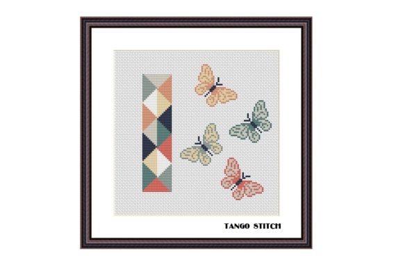 Letter I Cute Butterflies Cross Stitch