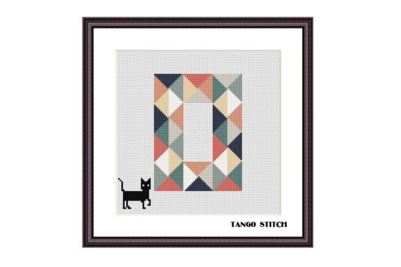Letter O and Black Cat Cross Stitch
