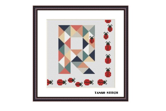 Letter R Ladybugs Geometric Cross Stitch