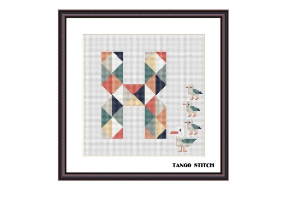 Letter X and Seagull Family Cross Stitch