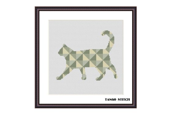 Walking Cat Geometric Cross Stitch